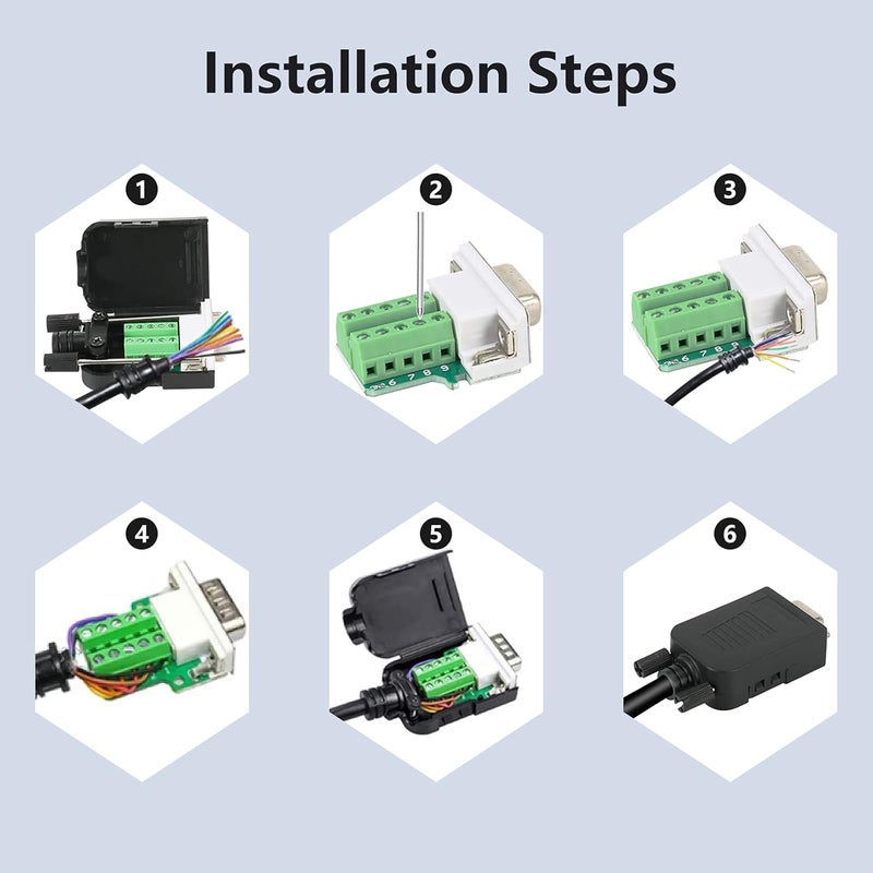Dbilida DB9 Solderless Connector (2Male+2Female), DB9 Breakout Connector RS232 D-SUB Serial to 9pin Port Terminal with Case - Image 5